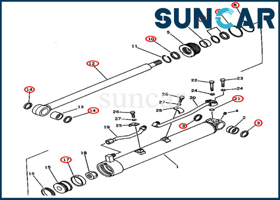 Boom Swing Repair Seal Kit Phù hợp với 201-63-12301 2016312301 PC60U-3 Xi lanh thủy lực Komatsu
